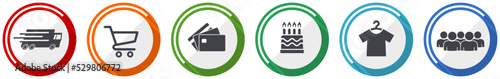 Business vector icon set, flat design circle web buttons, shop and market concept illustration