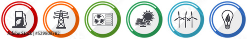 Renewable energy vector icon set, flat design circle web buttons, technology concept illustration