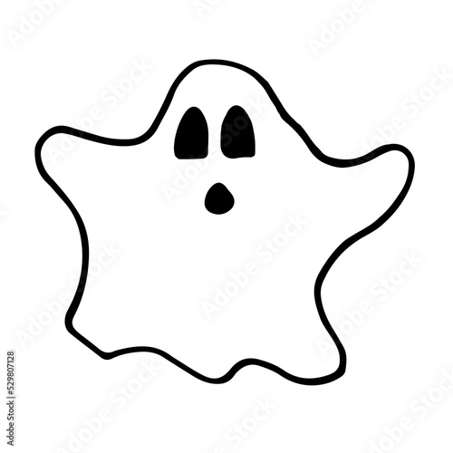 Spooky ghost doodle style vector graphic isolated on white background.