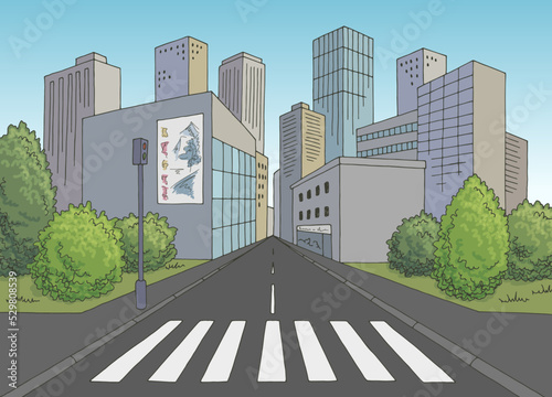 Crosswalk street road graphic color city landscape sketch illustration vector 