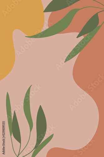 Abstract horizontal autumn banner template. Fashionable minimalistic background with autumn leaves.Design of drawing, logo, posters, invitation, greeting card