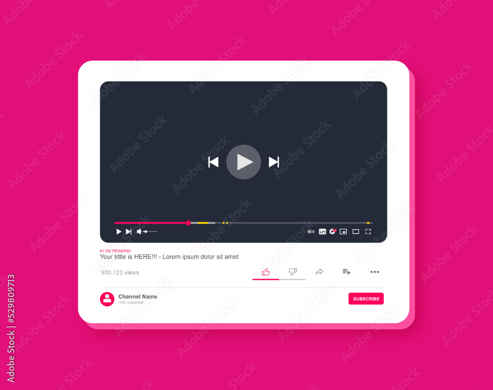 Lombok, Indonesia - September 11, 2022: Youtube video player mock up.  Social media interface in 3d style. Stock Vector | Adobe Stock