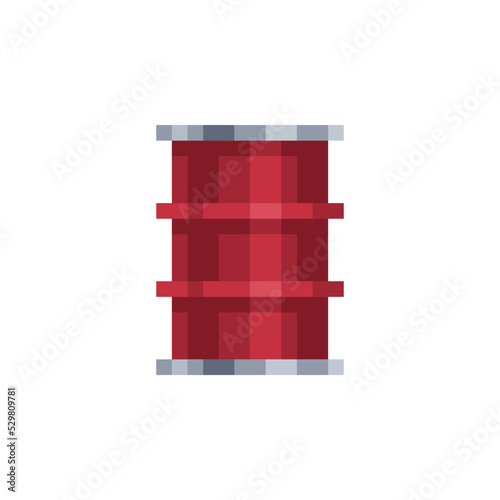 Oil Drum. Barrel oil pixel art icon, isolated vector illustration. 8-bit. Design for stickers, logo, app.