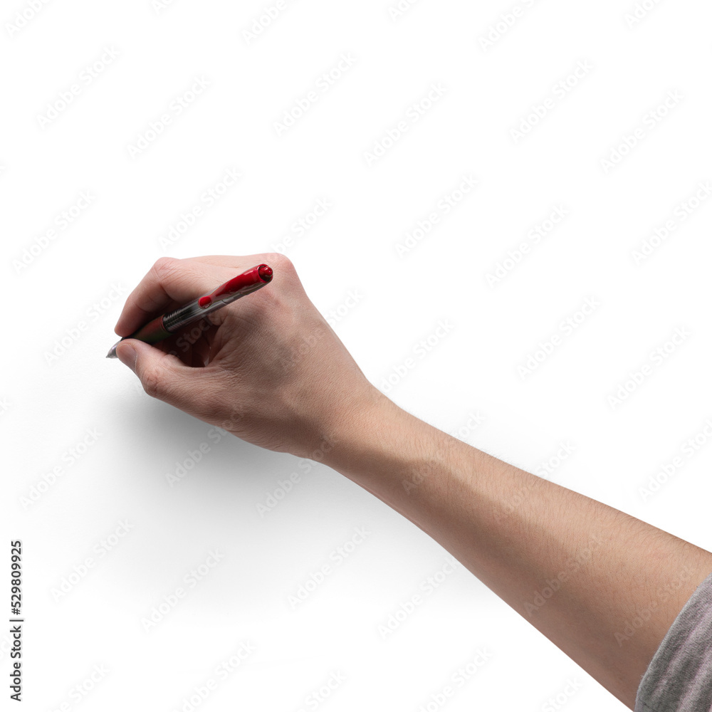 Hand writing with a red pen and a semitransparent shadow Hand writing with a red pen and a semitransparent shadow