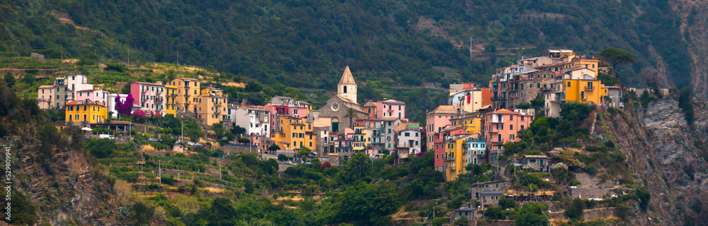 Town of Corniglia, Cinque Terre Italy, Colorful typical Ligurian Town