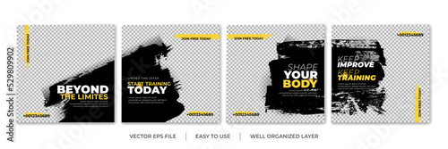 Set of Gym Fitness social media post design template. Suitable for social media, flyers, banner, and web internet.