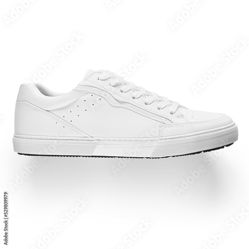 Mockup of the exterior side of a generic white sneakers with semitransparent shadow