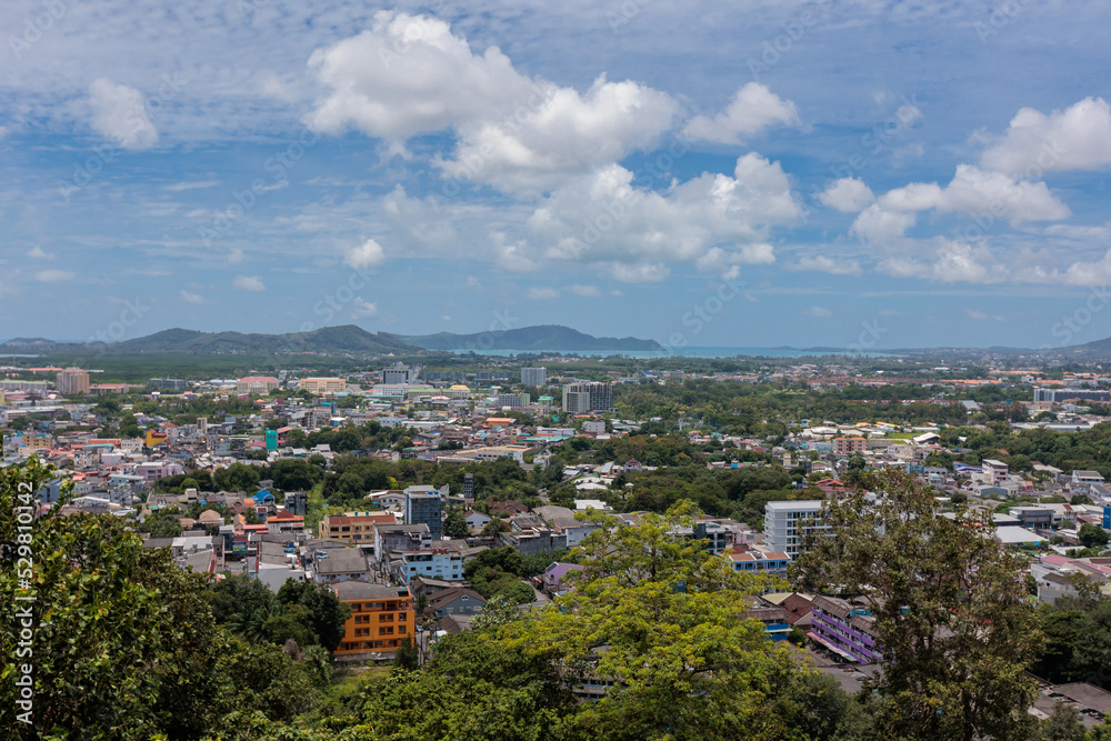Phuket, Thailand. Aerial shot taken from the top of the mountain. In the middle of Phuket Town with a clear day
