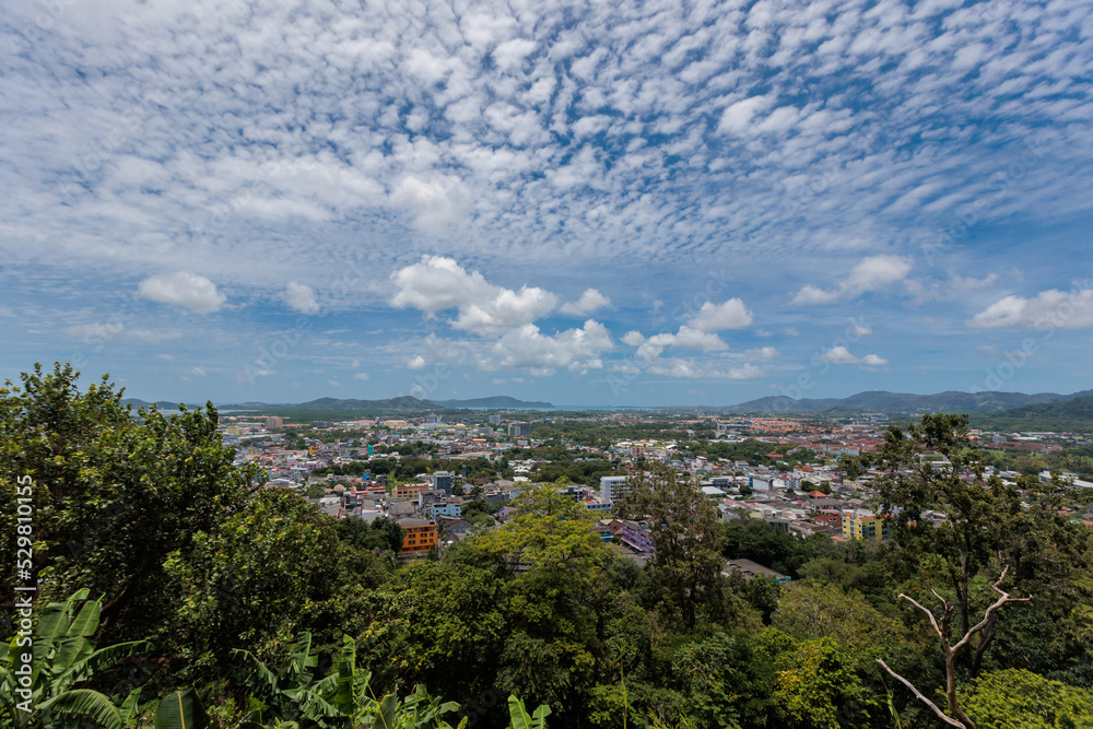 Phuket, Thailand. Aerial shot taken from the top of the mountain. In the middle of Phuket Town with a clear day
