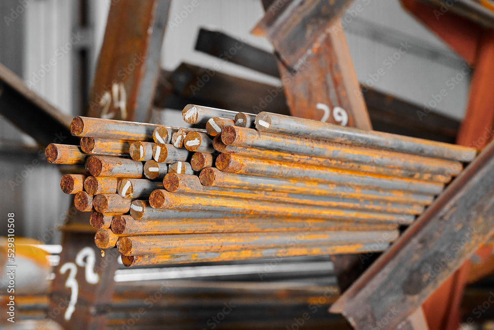 Round steel section rolling profile with marking in storage Round steel section rolling profile with marking in storage
