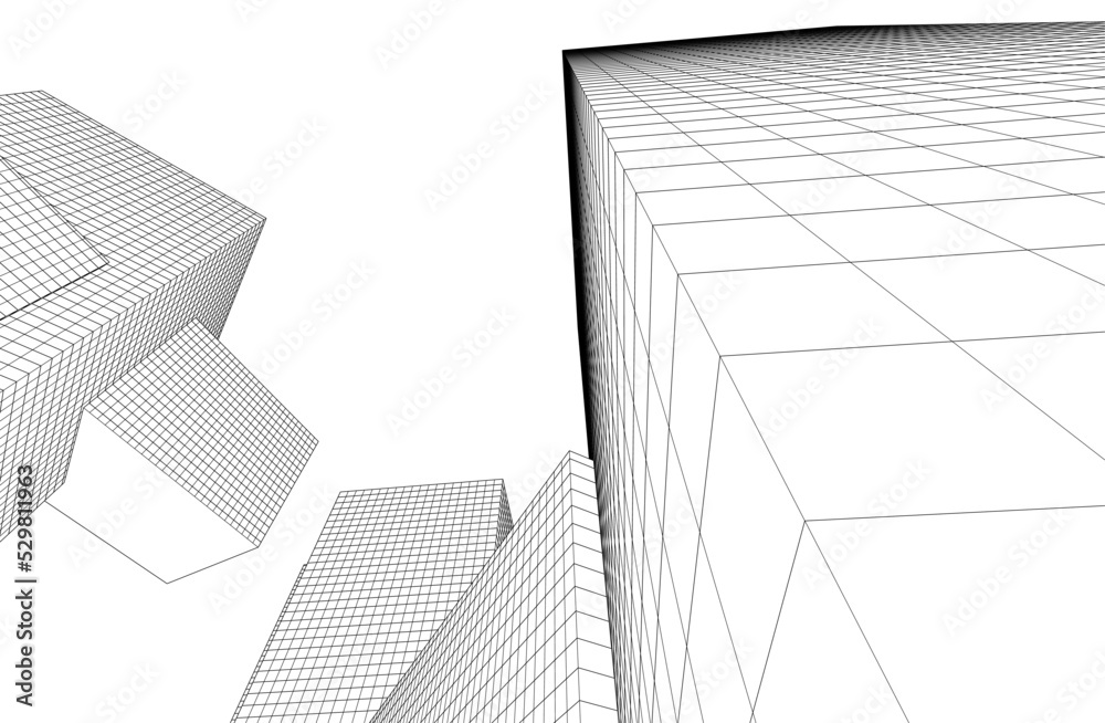 View of modern architecture 3d illustration