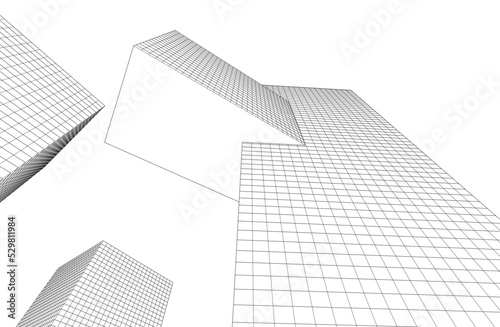 View of modern architecture 3d illustration