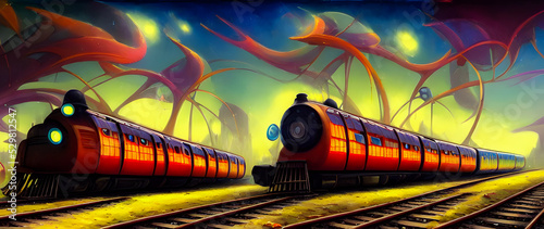 Artistic concept painting of a beautiful train  background illustration.