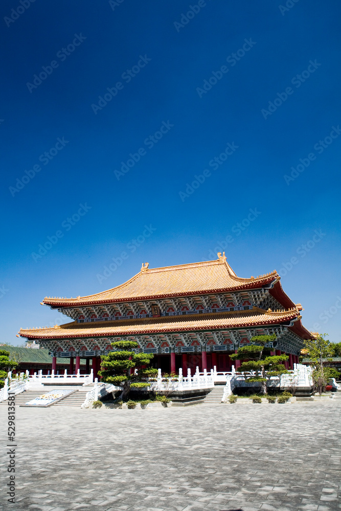 Building view of the Kaohsiung city Temple of Confucius in Taiwan, It is a building resembling a palace in northern China.