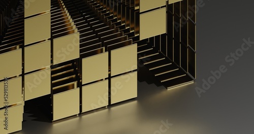 abstract background using overlapping square pattern facing skew with gold texture, 3d rendering and 4K size