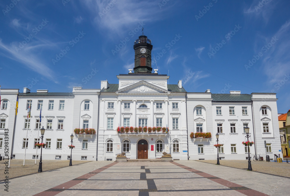Front of the historic city hall in Plock, Poland