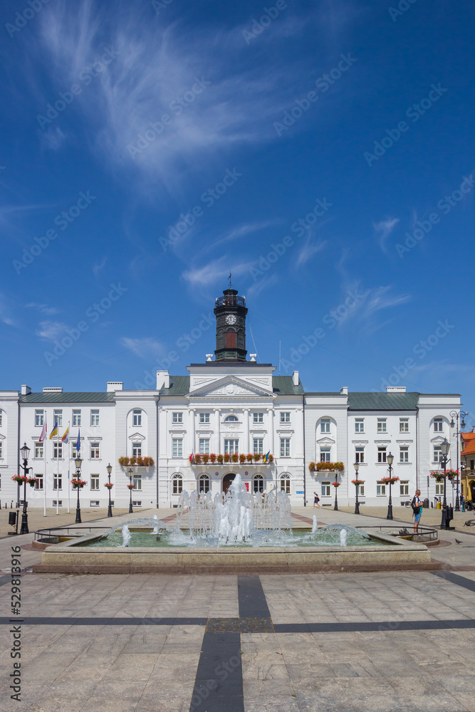 Fountain in front of the town hall in Plock, Poland