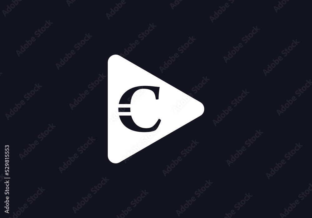 Play button symbol vector and play button logo with letter C Play button symbol vector and play button logo with letter C