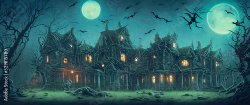 Artistic concept painting of a haunted house, background illustration. © 4K_Heaven