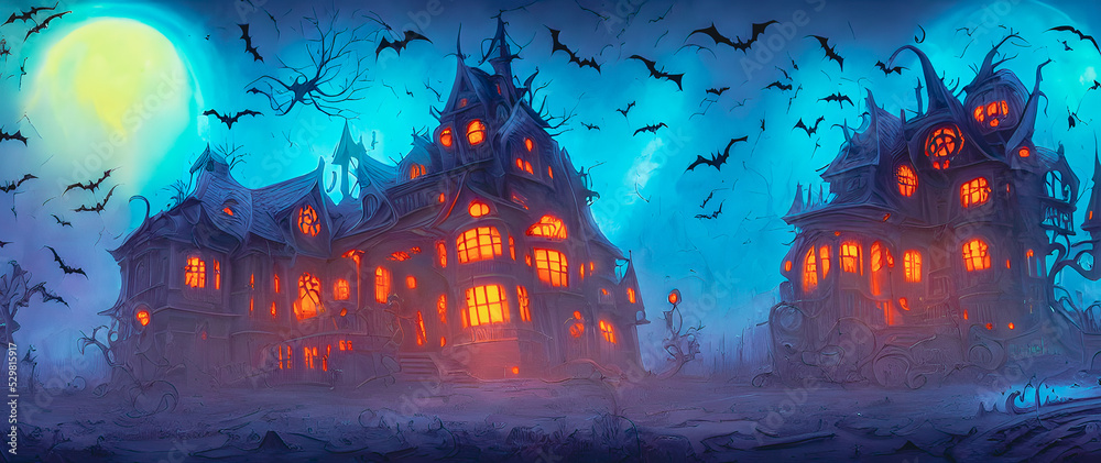 Artistic concept painting of a haunted house, background illustration.