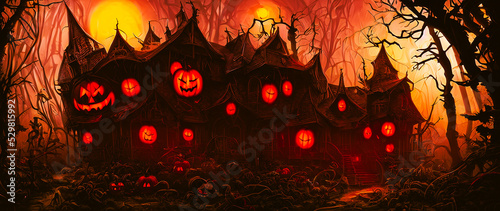 Artistic concept painting of a haunted house, background illustration.