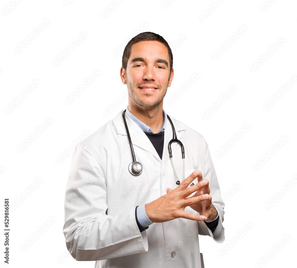 Happy doctor with a concentration gesture Happy doctor with a concentration gesture