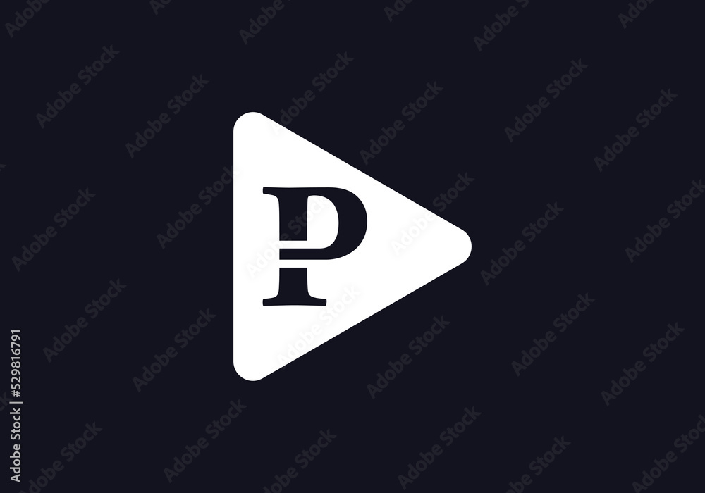 Play button symbol vector and play button logo with letter P Play button symbol vector and play button logo with letter P