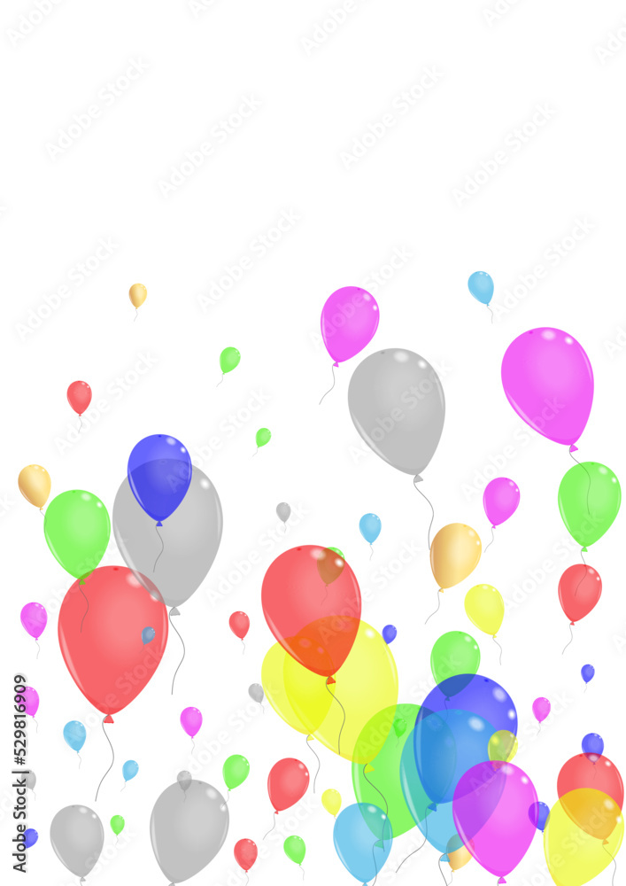 Blue Confetti Background White Vector. Balloon Streamers Card. Bright Anniversary. Purple Balloon. Baloon Festival Set.