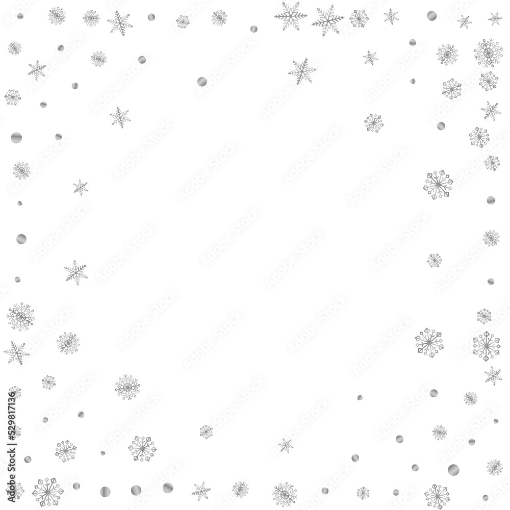 Fototapeta premium Silver Snow Background White Vector. Confetti Elegant Pattern. Grey Dot Snowflake. Metal Xmas Illustration.