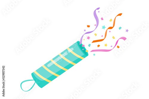 Party popper with confetti on white bacground
