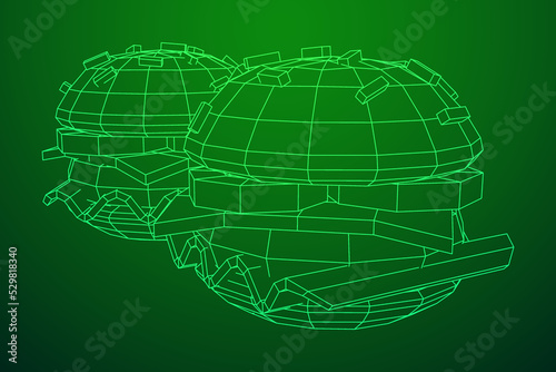 Hamburger or cheeseburger wireframe low poly mesh