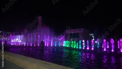 Colorful beautiful dancing fountain and laser show. Vigan city, Ilocos Sur, Philippines. Travel vacation concept. photo