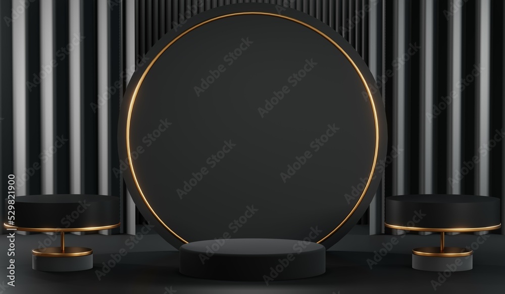 3D rendering of blank product background for cream cosmetics Modern black podium background 3D rendering of blank product background for cream cosmetics Modern black podium background