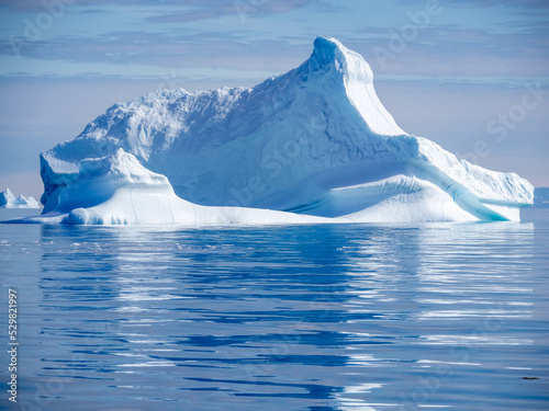 Giant icebergs just off the coast of Disko Island, near Qeqertarsuaq, Disko Bay, Western Greenland