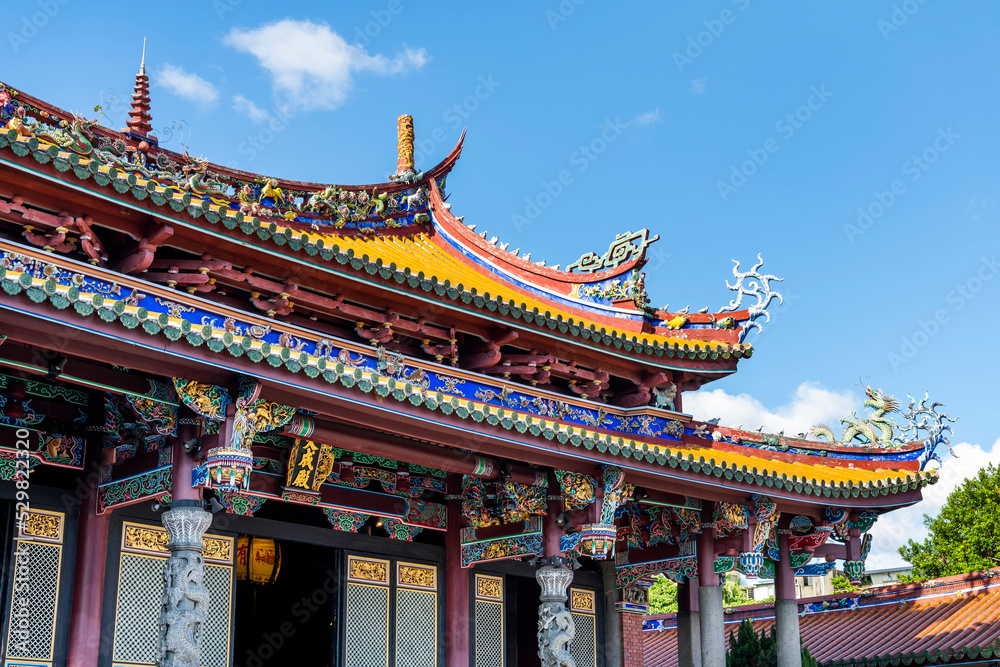 Old building view of the Confucius Temple in Taipei, Taiwan. This is a historical heritage with a Chinese-style building that is over several hundred years old.