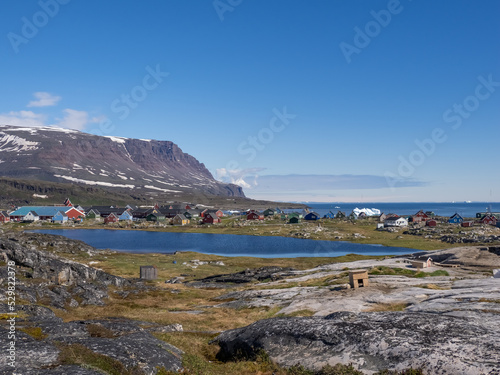 The charming town of Qeqertarsuaq (formerly Godhavn) on the south coast of Disko Island, Western Greenland.