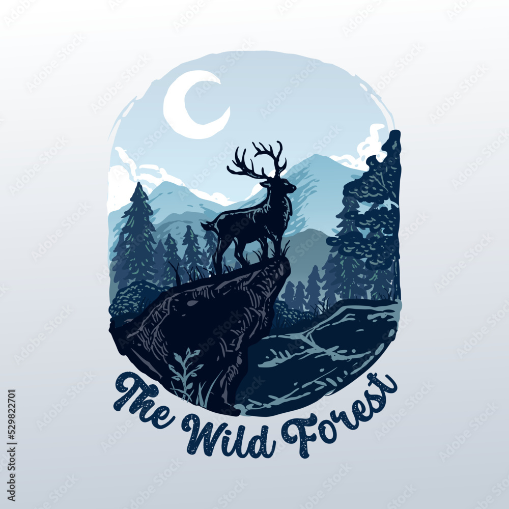 The wild deer in the forest illustration