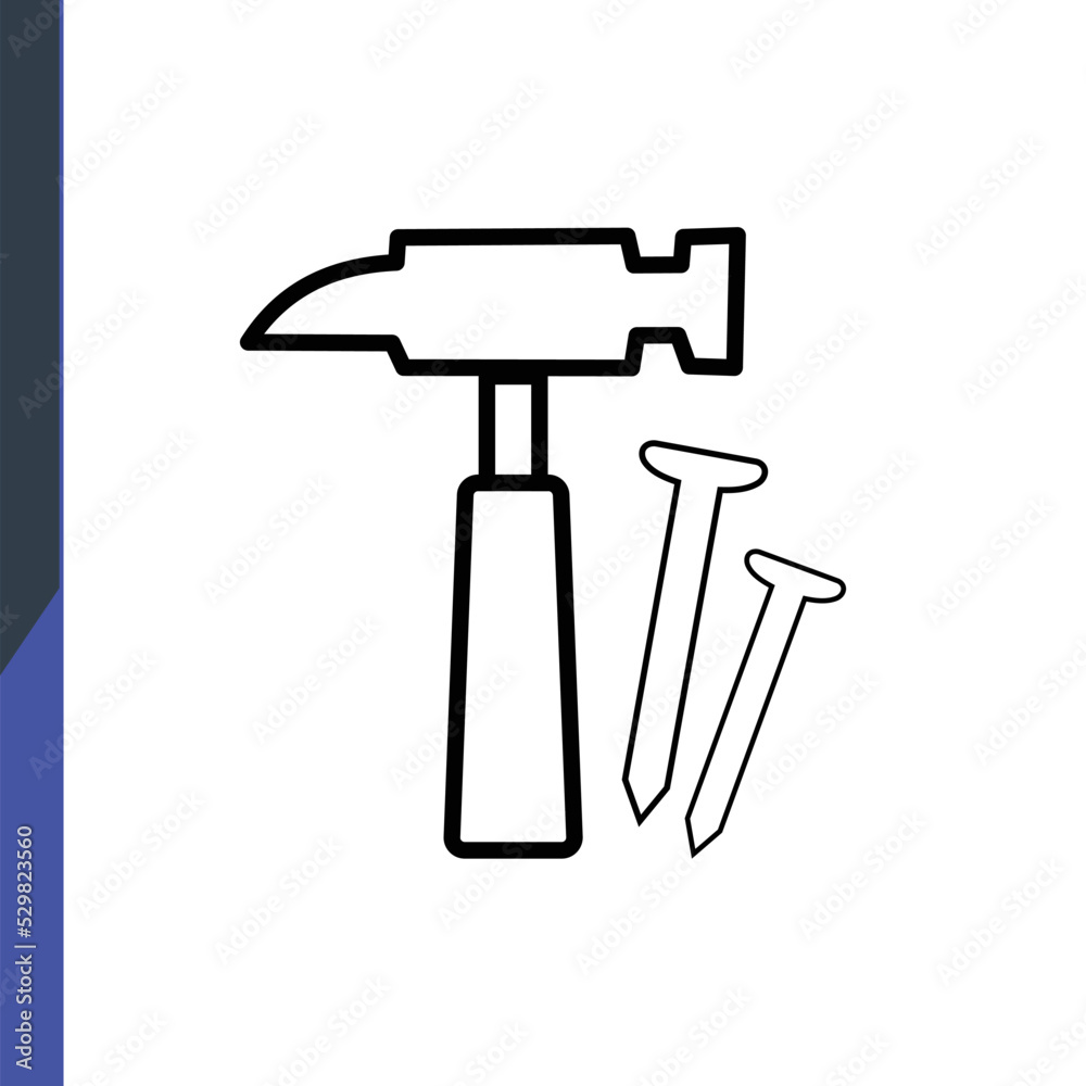 hammer and nails, web icon, isolated icon on white background, construction, repair, construction tools