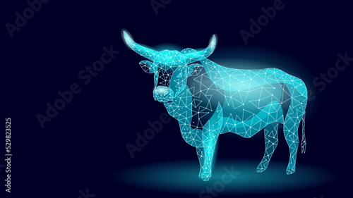 3D bull finance strategy concept. Low poly bullish business forex exchange ipo profit. Trading digital banner vector illustration