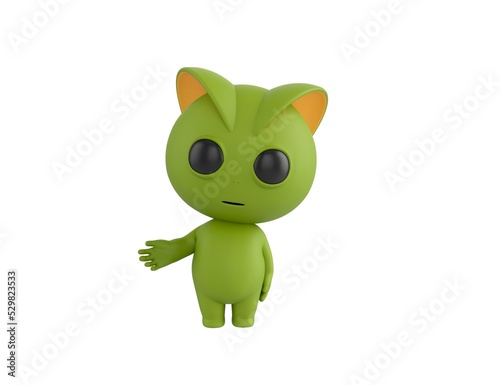 Green Monster character Giving a helping hand in 3d rendering.