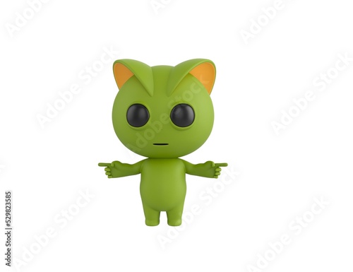 Green Monster character pointing finger two side in 3d rendering.