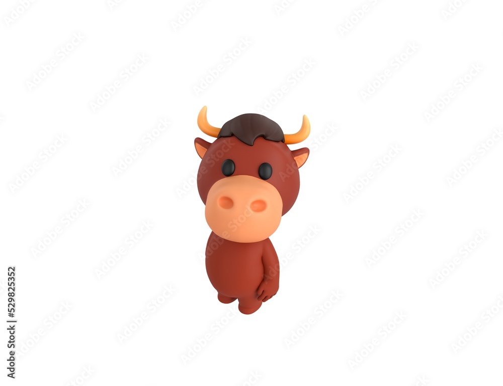 Little Bull character standing and look up to camera in 3d rendering. Little Bull character standing and look up to camera in 3d rendering.