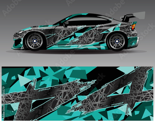 Car wrap design vector. Graphic abstract stripe racing background kit designs for wrap vehicle  race car  rally  adventure and livery