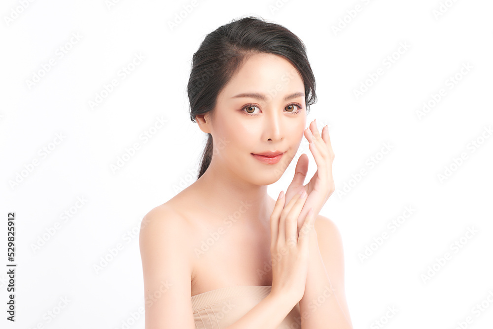 Beautiful young asian woman with clean fresh skin on white background, Face care, Facial treatment, Cosmetology, beauty and spa, Asian women portrait. Beautiful young asian woman with clean fresh skin on white background, Face care, Facial treatment, Cosmetology, beauty and spa, Asian women portrait.