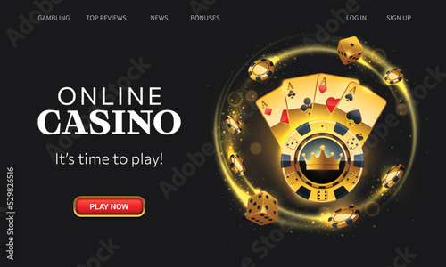 Golden playing cards and gambling chips homepage