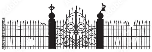 Cemetery Gate Silhouette - clean level element black on white photo