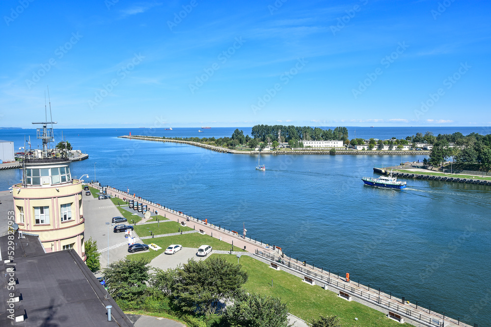 View from the lighthouse at the entrance to the port of Gdansk in Poland