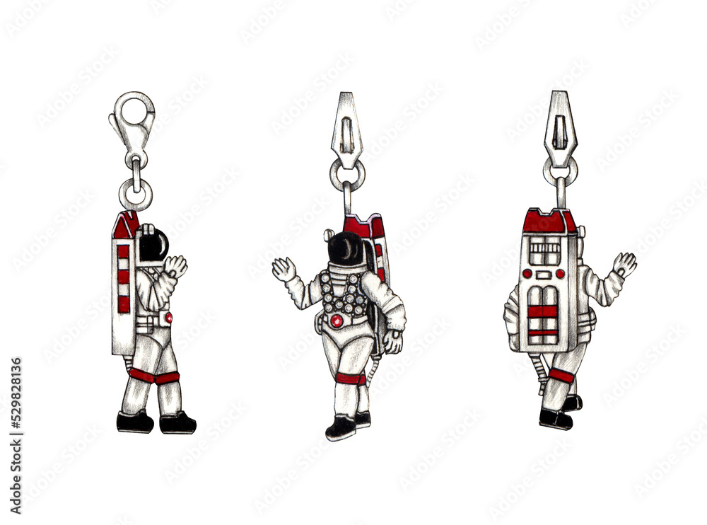 Jewelry design spaceman three dimensions charm pendant.Hand drawing on paper. Jewelry design spaceman three dimensions charm pendant.Hand drawing on paper.