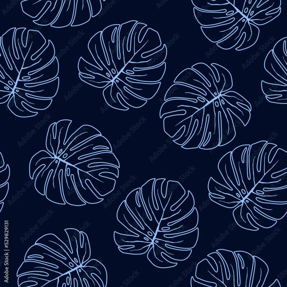 Monstera tropical leaves, seamless pattern, floral pattern, vector illustration