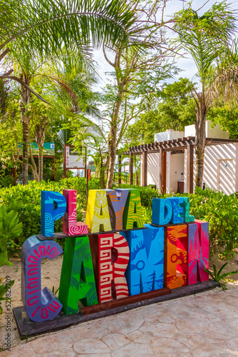 Colorful Playa del Carmen lettering sign symbol on beach Mexico. © arkadijschell